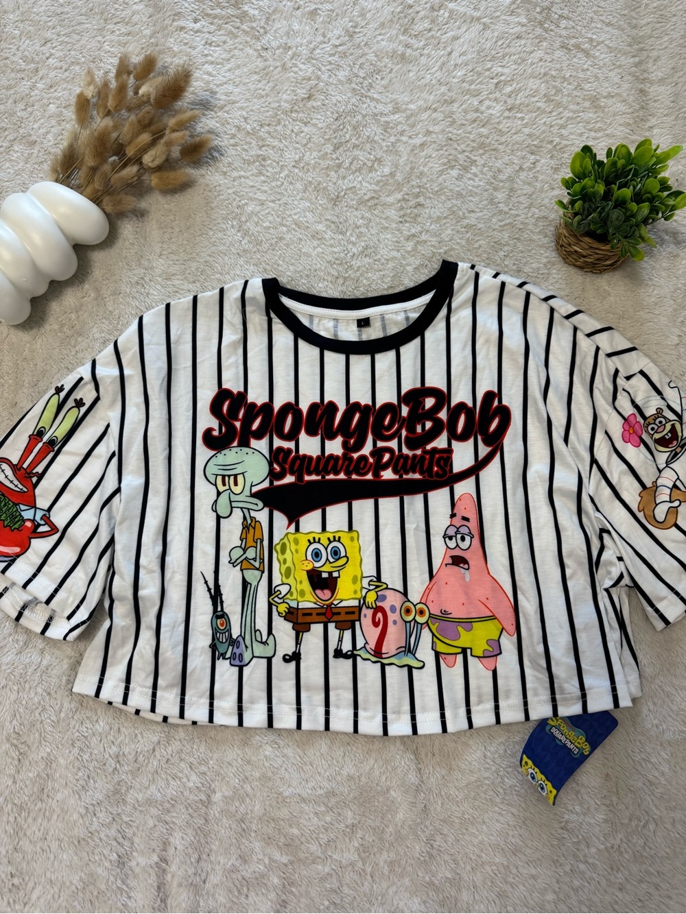 New SpongeBob Striped Graphic Crop Top Size L